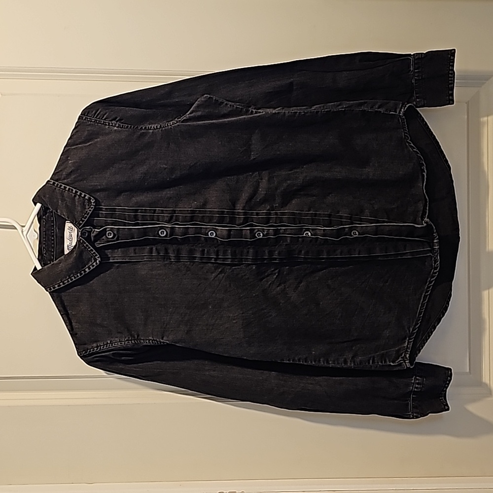 Madewell Black Denim Long Sleeve Blouse (Medium)